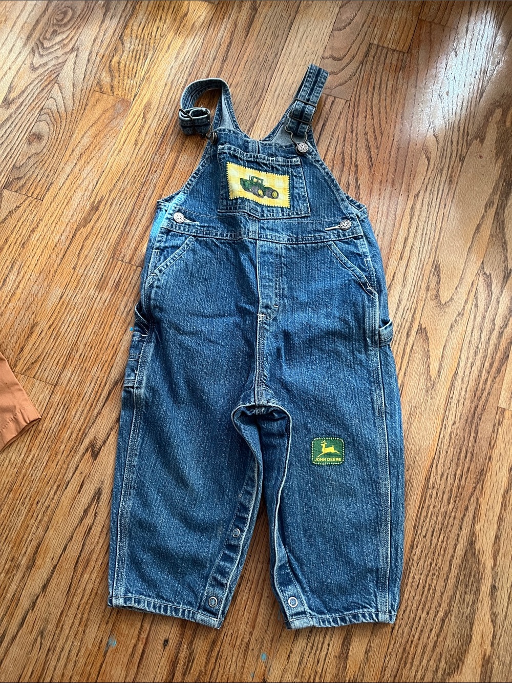 OshKosh B'gosh Denim Overalls with Yellow Tractor Patch